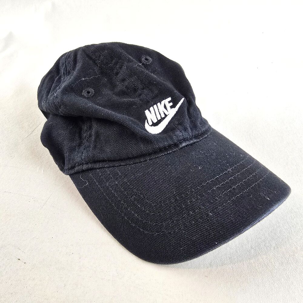 Nike Hat Infant Black Adjustable Swoosh Logo Cotton Baby Cap Hook Loop Sporty